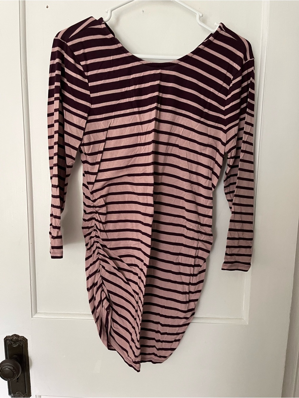 Jessica Simpson Pink and Purple Striped Long-Sleeve Tunic with Side Gathering